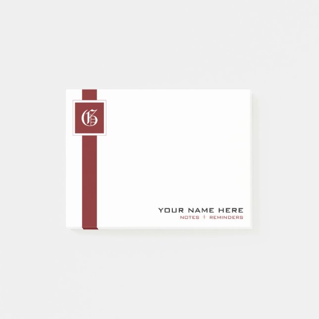 Post-it® Monogramme rouge et blanc professionnel de rayure (Devant)
