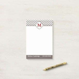 Post-it® Monogramme rouge gris de Chevron personnalisé