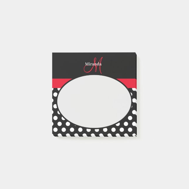Post-it® Monogramme rouge noir blanc Polka point (Devant)