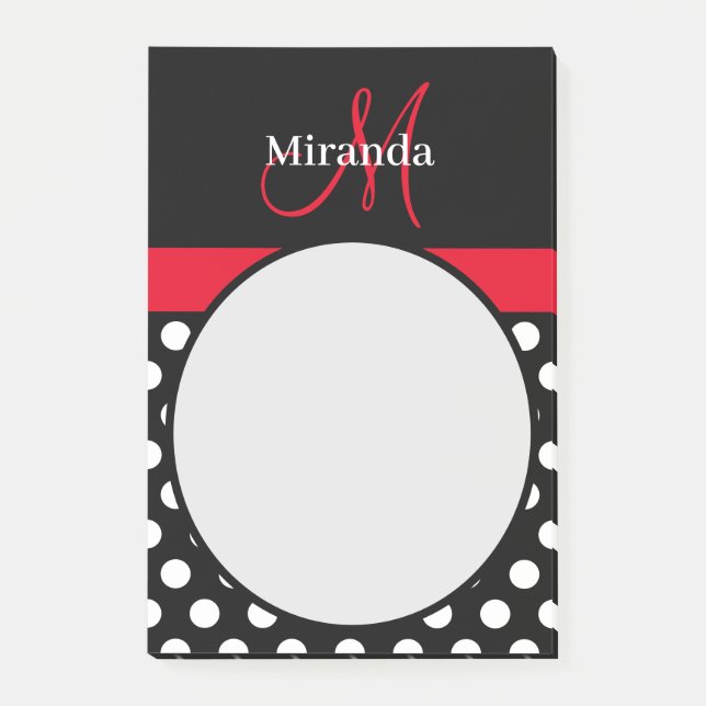 Post-it® Monogramme rouge Noir Blanc Polka Pot Notes post-i (Devant)