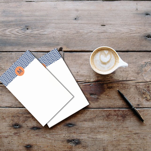 Post-it® Monogramme Royal Blue avec Motif Orange Chevron (Créateur téléchargé)