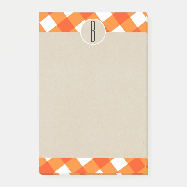 Post-it® Monogramme rustique Kraft Plaid Blanc orange initi (Devant)