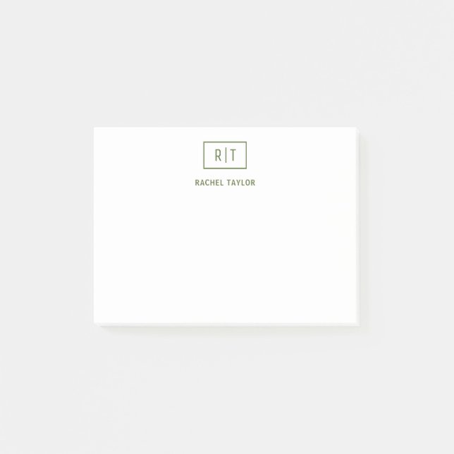 Post-it® Monogramme simple moderne vert olive foncé (Devant)