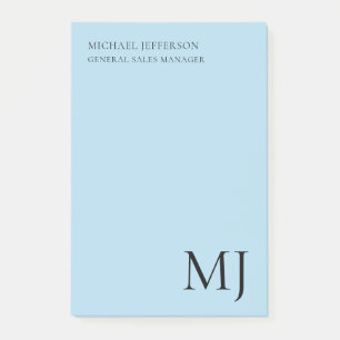 Post-it® Monogramme simple tendance affaires bleu