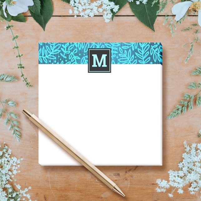 Post-it® Monogramme turquoise feuille motif moderne (Créateur téléchargé)