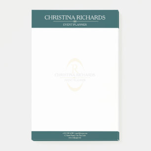 Post-it® Monogramme Turquoise Moderne Élégante Entreprise