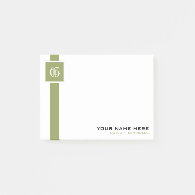 Post-it® Monogramme vert et blanc professionnel de rayure (Devant)