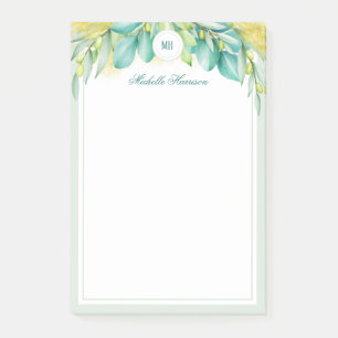 Post-it® Monogramme Vert moderne Eucalyptus Feuille Olive
