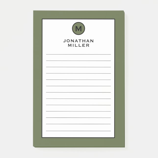 Post-it® Monogramme vert olive moderne tendance (Devant)