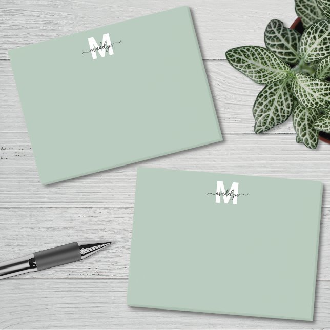 Post-it® Monogramme Vert Sauge (Sage Green Monogram Post-it Notes)