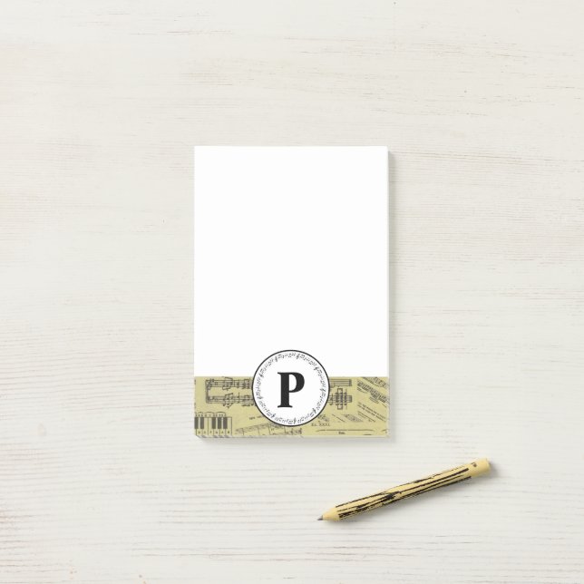 Post-it® Monogramme Vintage Partition musicale Note musicie (Sur un bureau)