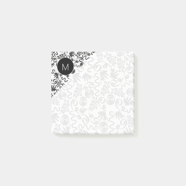 Post-it® Monogrammed Doodle Curls Black and White (Devant)