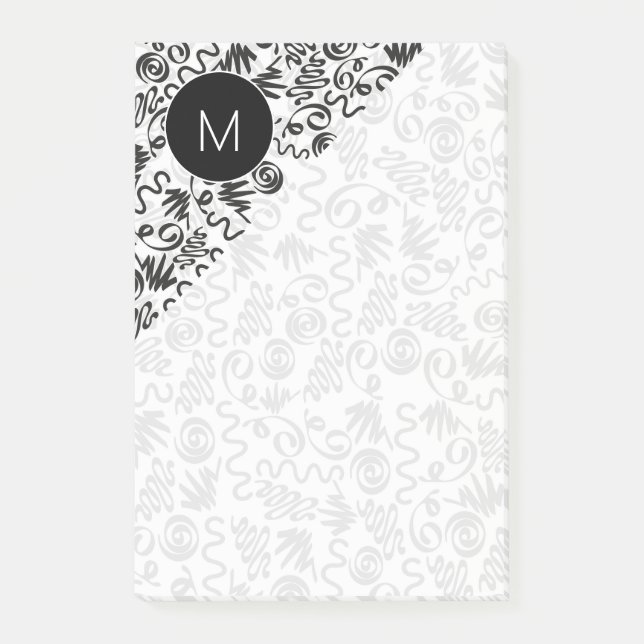 Post-it® Monogrammed Doodle Curls Black and White (Devant)