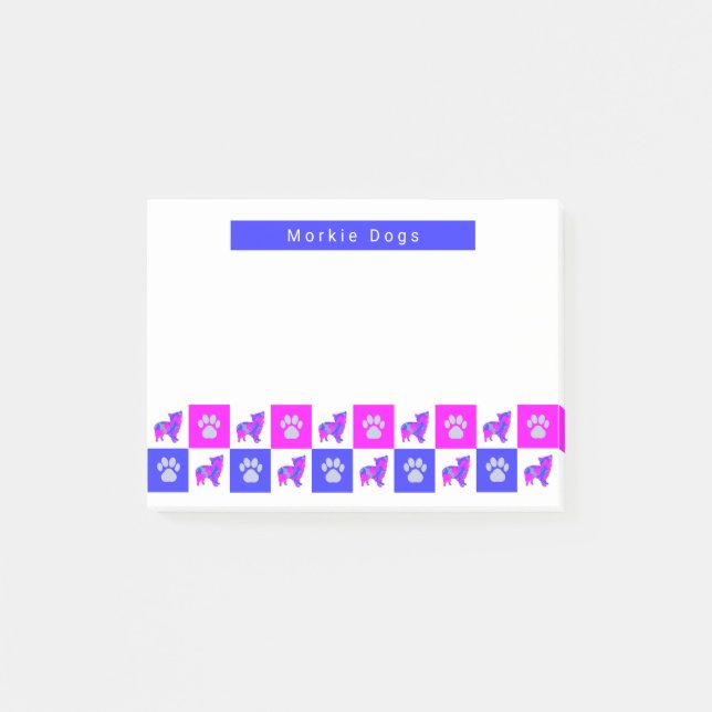 Post-it® Morkie Chien & Paw Hot Rose & Blue (Devant)