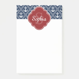Post-it® Motif Ancre bleu Monogramme rouge