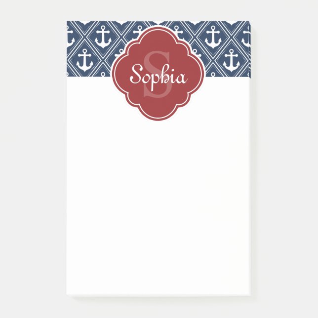 Post-it® Motif Ancre bleu Monogramme rouge (Devant)