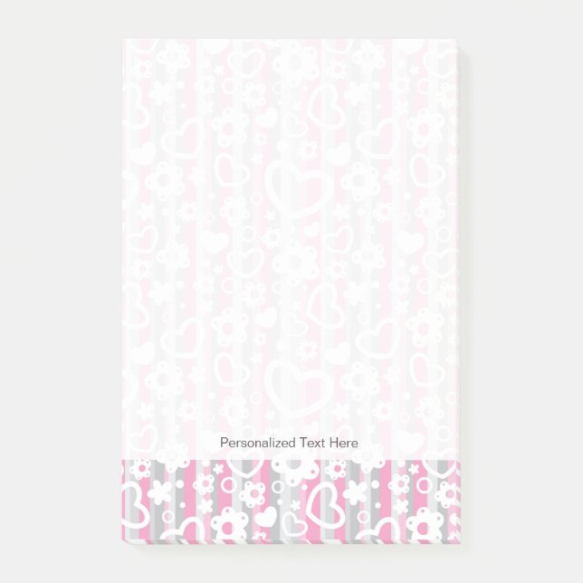 Post-it® Motif avec des coeurs et des fleurs (Devant)