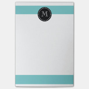 Post-it® Motif blanc turquoise de rayures, monogramme noir