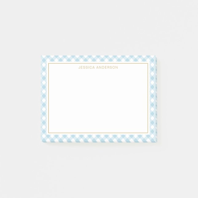 Post-it® Motif Bleu Clair Et Blanc En vichy (Devant)