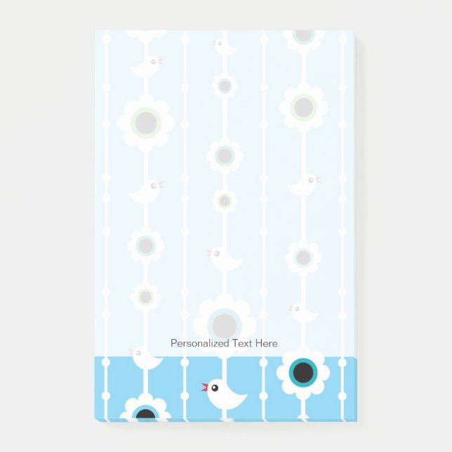 Post-it® motif bleu oiseaux et fleurs (Devant)