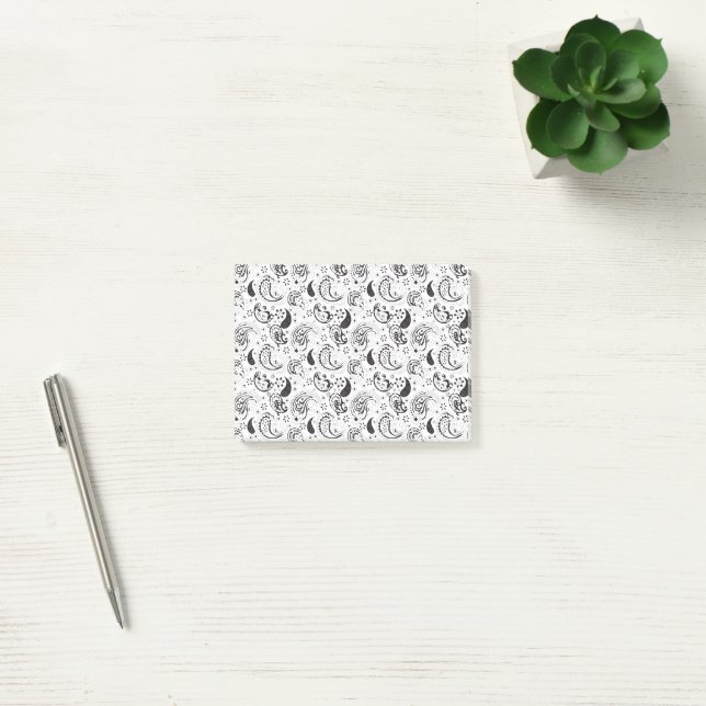 Post-it® Motif cachemire noir et blanc – Art textile élégan (Bureau)