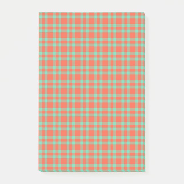 Post-it® Motif carreaux bleu-vert corail (Devant)