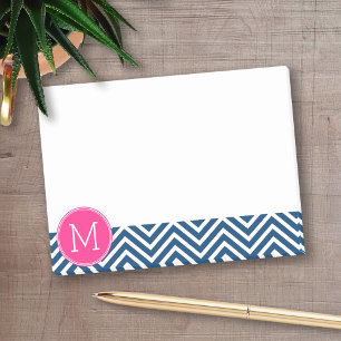 Post-it® Motif Chevron avec Monogram - Navy Magenta