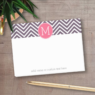 Post-it® Motif Chevron avec Monogramme - rose violet