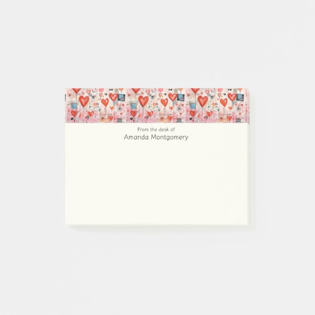 Post-it® Motif d'amour fantaisiste coeurs rouges (Devant)