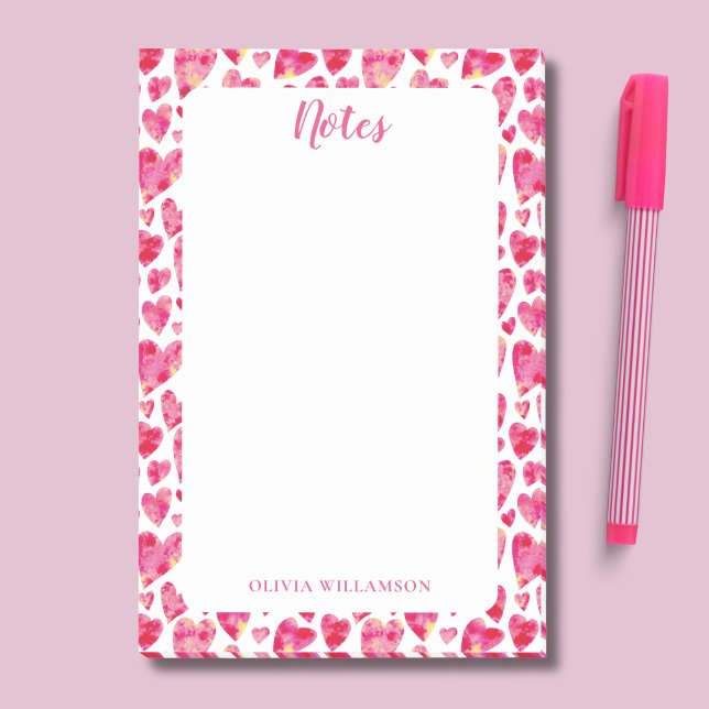 Post-it® Motif de cœur rose pour les notes à faire (Pink love heart watercolor post-it notes pad, personalized with your own name)