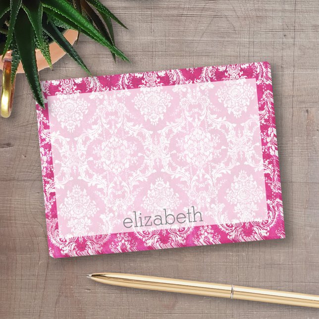 Post-it® Motif de Damas de Grunge Rose Chaud (Personalized Post-it notes - add your name and other text)