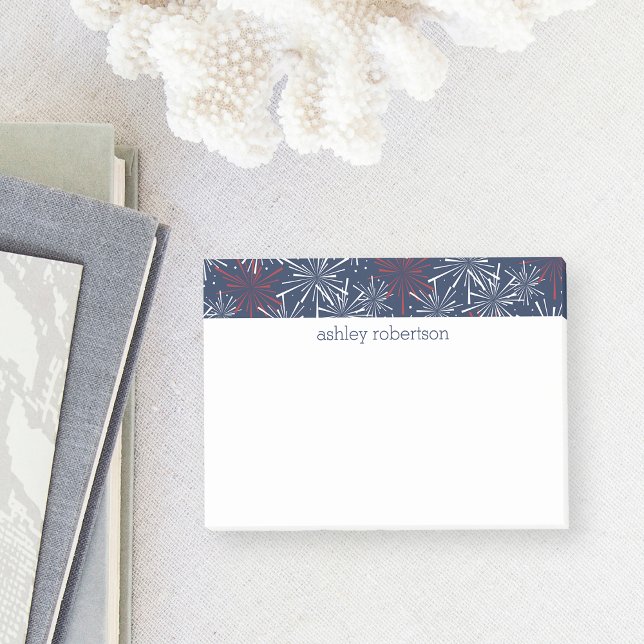 Post-it® Motif de feux d'artifice blanc et bleu rouge (Créateur téléchargé)