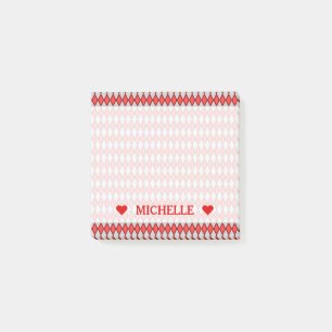 Post-it® Motif de forme de diamant et nom rouges et gris de