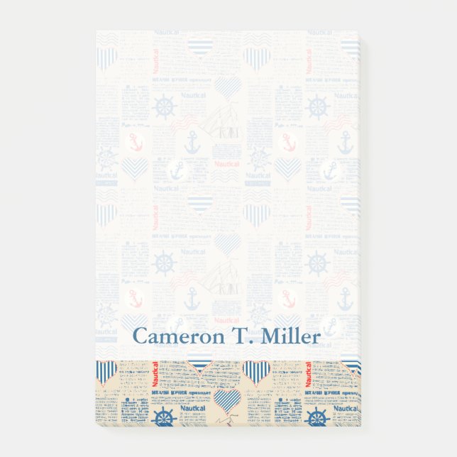 Post-it® Motif de journal nautique| Ajouter votre nom (Devant)