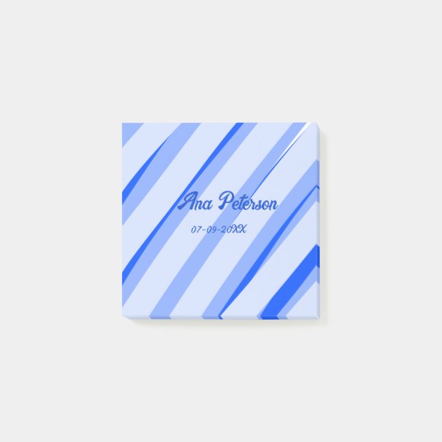 Post-it® Motif de lignes rétro boho avec nom date pastel bl (Devant)