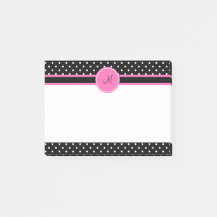 Post-it® Motif de point de Polka blanc et noir Monogram
