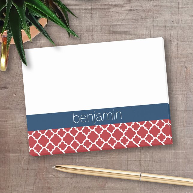 Post-it® Motif de Quatrefoil blanc rouge (Personalized Post-It Notes - add name or other text)