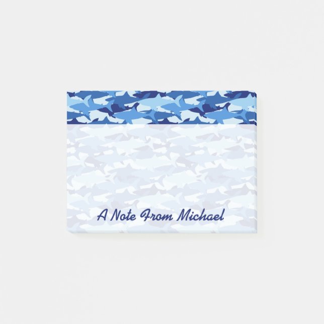 Post-it® Motif de requin bleu| Ajouter votre nom (Devant)