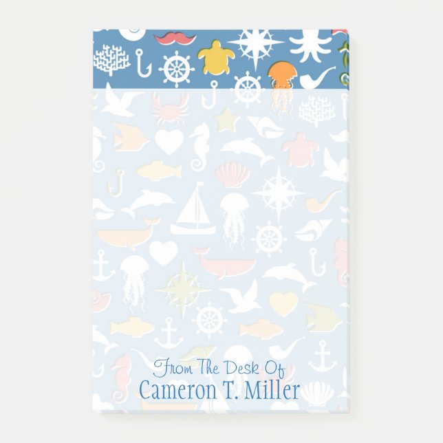 Post-it® Motif des symboles marins| Ajouter votre nom (Devant)
