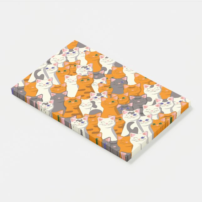 Post-it® Motif en diagonale du chat noir blanc gingembre (Incliné)