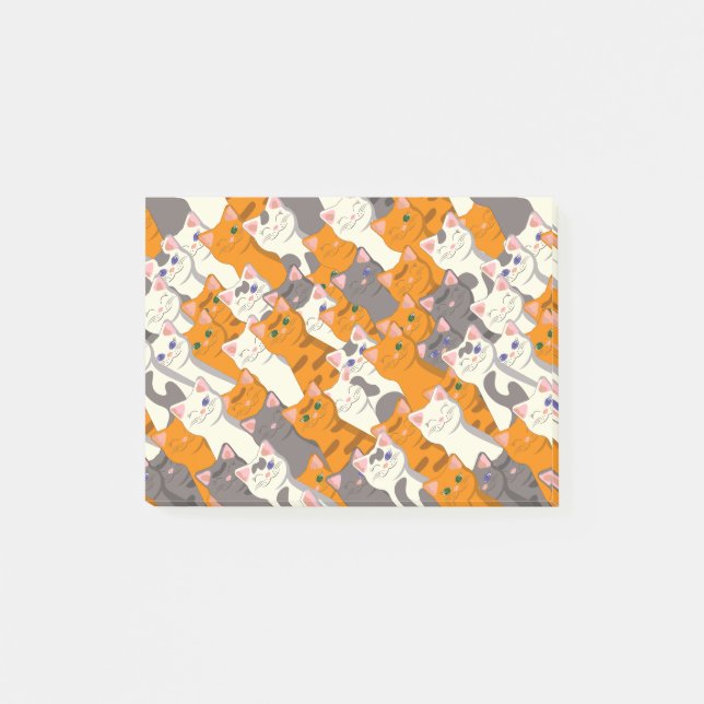 Post-it® Motif en diagonale du chat noir blanc gingembre (Devant)