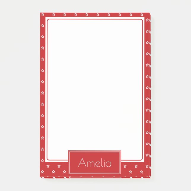 Post-it® Motif Étoiles Blanches sur Rouge Clair Personnalis (Devant)