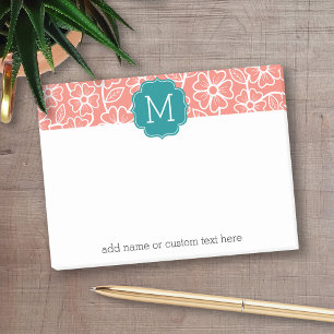 Post-it® Motif floral amusant avec Monogramme Turquoise per