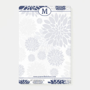 Post-it® Motif floral bleu et gris Monogramme