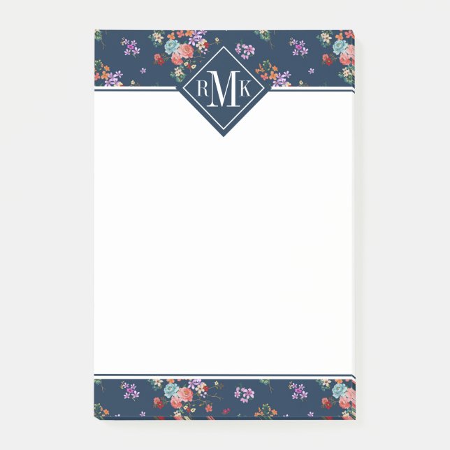 Post-it® Motif floral de bouquet rose du monogramme | (Devant)