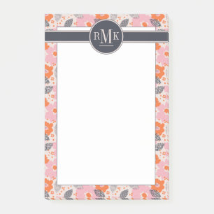 Post-it® Motif floral mignon du monogramme   rétro