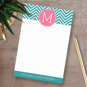 Post-it® Motif Girl Chevron avec Monogramme - Turquoise ros