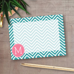 Post-it® Motif Girl Chevron avec Monogramme - Turquoise ros