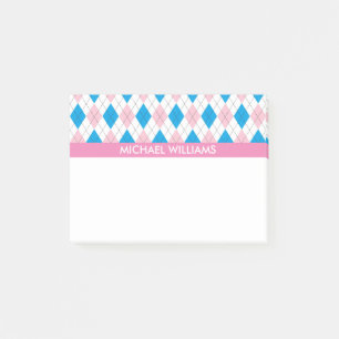 Post-it® Motif Jacquard rose et bleu avec bandes roses