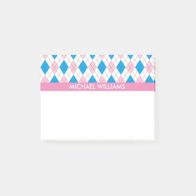 Post-it® Motif Jacquard rose et bleu avec bandes roses (Devant)